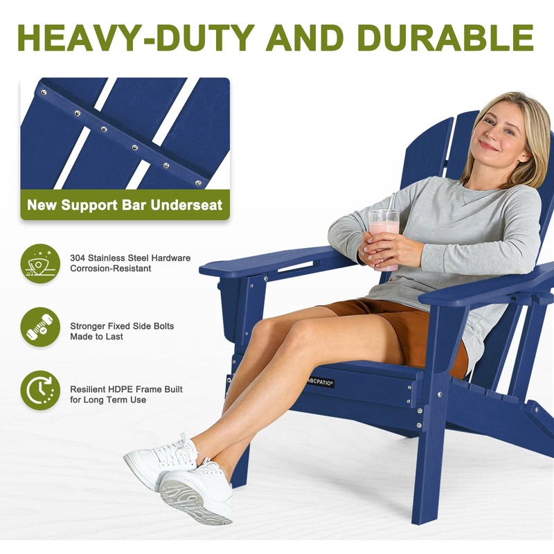 ABCPATIO Folding Adirondack Chair with Dual Cup Holders, All-Weather HDPE