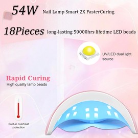 UV Nail Lamp Nail Dryer 54W UV Lamps for Gel Nails Nail UV Lamp Led Nail Lamp, USB Plug Gel Nail Curing Lamp, Led Gel Nail Lamp Nail Dryer, White