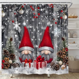 ABONAN Christmas Gnomes Shower Curtain Xmas Rustic Farmhouse, 72 x 72 Inch