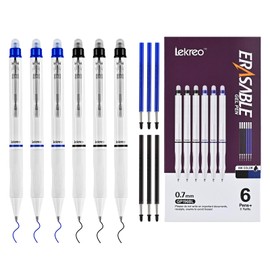 Lekreo 6 Counts Erasable Gel Pens, 0.7mm Fine Point Retractable Clicker Pens with 6 Black Blue Refills,Make Mistakes Disappear for Writing Planner Drawing and Crossword Puzzles