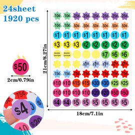 1920Pcs Pre-Priced Pricing Stickers, Removable Pricemarker Labels Price Stickers Bright Colors Label Pre-Priced Sticker Include Custom Tags, for Garage Sales, flea Markets, Yard Sales