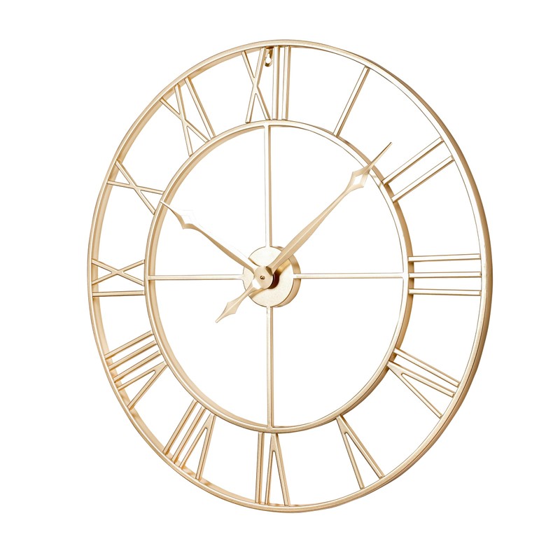 CLXEAST 30 Inch Wall Clock,Large Champagne Gold Metal Roman Numeral