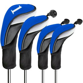 FINGER TEN Golf Club Head Covers for Woods Long Cover Driver Hybrid Fairway, Headcovers with Interchangeable No. Tag Novelty Durable Fit Woods Clubs (Blue-4 pack (1 Driver& 1 Fairway&2 Hybrid))