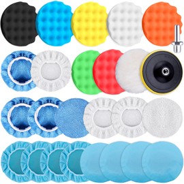 SIQUK 26 Pieces Car Polisher Buffing Pads 7 Inch Car Polishing Pad Kit Foam Polish Pads Wax Bonnets Polisher Buffer Attachment for Drill