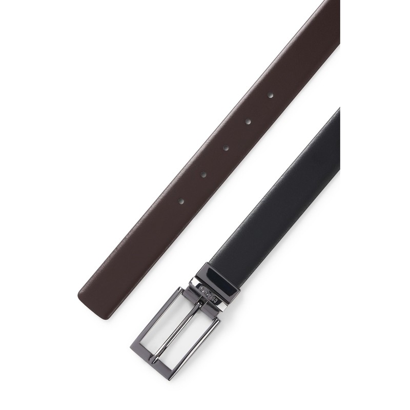 HUGO Men's Elvio-U Reversible Leather Belt with Logo Bridge, Black