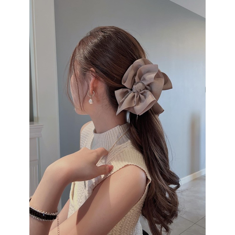 [Kai La Nalu] ネット バレッタ シニヨン おだんごバレッタ リボン ３Ｄ ブラックヘアアクセサリー