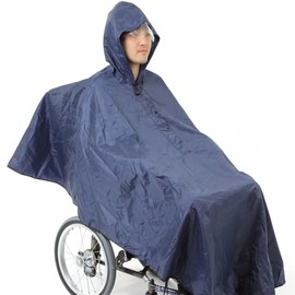 Cadi Nursing Raincoat, Poncho Type, For Wheelchairs, With Transparent Visor, Good Visibility, Storage Bag Included, Wheelchair, Rainwear, navy