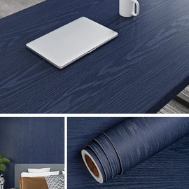 Livelynine 24x394 Wood Grain Contact Paper for Cabinets Peel and Stick Countertops Navy Blue Wallpaper Kitchen Countertop Contact Paper Waterproof Counter Top Vinyl Wrap Desk Cover Cabinet Covering