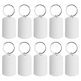 Stainless Steel Pendant Blank, Pack of 10 Dog Tag Blanks with Key Ring, Blank Metal Key Ring, Rectangular Dog Tag Blank, Blank Pendants Stainless Steel for DIY Necklaces, Pet Cards