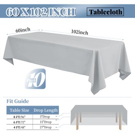 10 Pack 60 x 102 Inch Tablecloth, Light Grey Tablecloth for 6 Feet Rectangle Tables, Stain and Wrinkle Resistant Washable Fabric Table Cloth for Wedding Party Dining Table Buffet Parties Camping