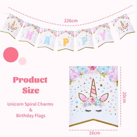 Calkkrer Unicorn Birthday Decoration Banner, Hanging Swirl & Party Jewellery, Girls Party, Unicorn Party Tableware, Gifts, Decorations for Children's Birthday