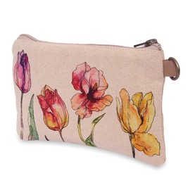 COTT N CURLS Tulips Wristlet Wallets for Women - 4.7"" x 8"" Handcrafted Womens Wallet, 100% Cotton Canvas with Leather Strap, Wristlet Purses for Women, Durable Wristlet Wallet, Off-white