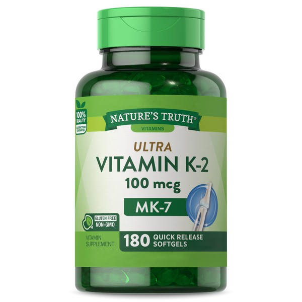 Nature's Truth Vitamin K2 MK7 | 100 mcg | 180 Softgel Capsules | Non-GMO & Gluten Free Supplement