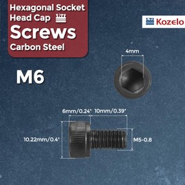 Kozelo Pack of 50 Cylinder Screws with Hexagon Socket - [M6-1 x 10 mm] Screws Carbon Steel Black Oxide DIN 912 Full Thread Allen Screw for Industrial Mechanical