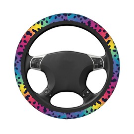 KIOWEIR Fusion Colorful Leopard Skin Steering Wheel Cover Elastic Stretch Auto Car Wrap Cover Anti-Slip and Sweat Car Accessories Protector Universal 15 Inch for Cars SUV Vehicle Truck