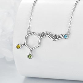 Dopamine Necklace Sterling Silver Chemistry Molecule necklace Aquamarine Peridot Birthstone Necklace Science Jewellery Gifts for Women Girls (Dopamine Necklace)