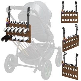 JOXPRING Golf Stroller Attachment – Universal Golf Club Holder for Strollers, Acacia Wood, 12 Slots, 5 Ball Holders & Removable Tee Case – Portable, Easy Setup, Gift for Golf-Loving Parents
