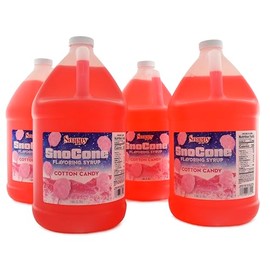 SNAPPY Cotton Candy SNO Cone Syrup, 4-1 Gallon (128 Ounces) Size, 4 Pack, Ready to Use for Snow Cone Machines, Flavored Syrup for Shaved Ice, 14 Snow Cone Flavor Options