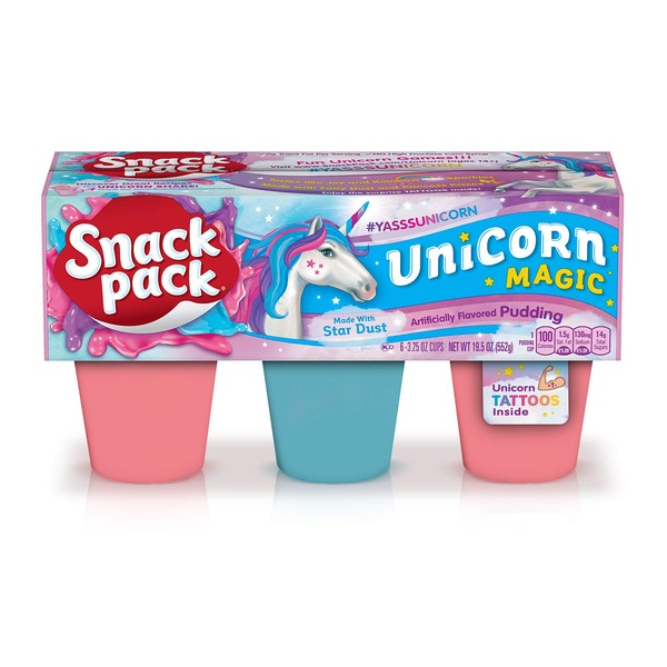 SNACK PACK Unicorn Magic Flavored Pudding Cups, 19.5 Oz, 6 Cups, Pack Of 8