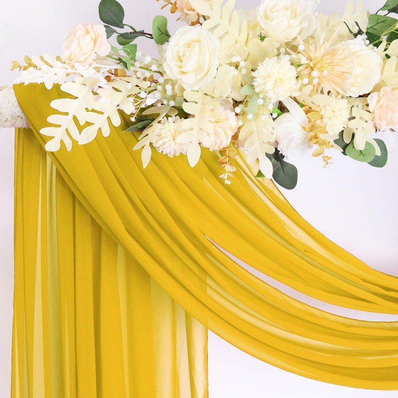 FANPROMS Wedding Arch Draping Fabric Gold 1 Panel 20FT Chiffon