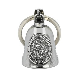 Gremlin Bells for Motorcycles: Cross Angel with St Christopher Motorcycle Bell Keychain with Key Ring | Biker Riding Accessory Bell for Luck All Your Life