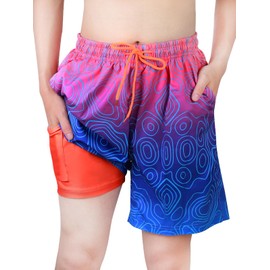 Kefiyis Boys Swimming Shorts Quick Dry 2 in 1 Swimming Trunks with Liner Elastic Waistband Board Shorts Beach Shorts with Pockets for Kids (Geometry Coil,S)