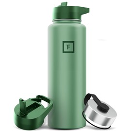 IRON °FLASK Sports Water Bottle - Wide Mouth with 3 Straw Lids - Stainless Steel Gym & Outdoor Bottles for Men, Women & Kids - Double Walled, Insulated Thermos, Metal Canteen - Sage Grove, 40 Oz