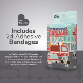 BioSwiss Bandages, First Responders Shaped Self Adhesive Bandage Set, Latex Free, Sterile Wound Care, 24 Count