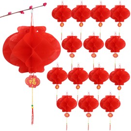 Pack of 20 Red Chinese Lanterns, 7 Inch Plastic Lanterns, Red Lanterns, Foldable Waterproof Red Paper Lanterns, Paper Lamps, Decorations for Chinese Spring Festival, Wedding