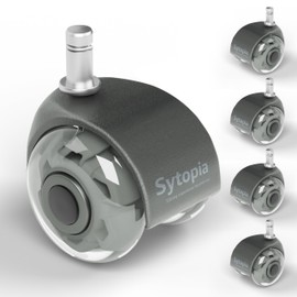 Sytopia Universal Office Chair Castors, Set of 5 Office Chair Castors 11 x 22 mm, Perfect Quiet Rubber Castors for Office Chairs, Wheels for Hard Floors, Parquet Floors (Light Grey, Not for 1KEA)