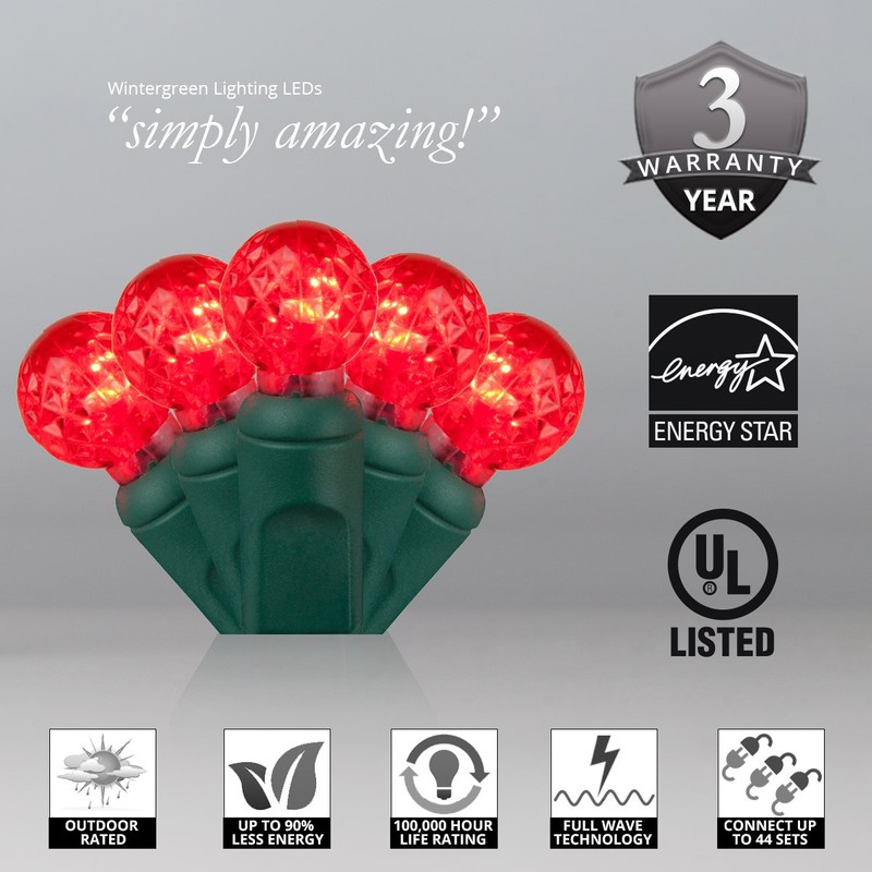 70 G12 Red Globe Christmas Lights, 24 ft LED Red