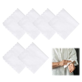 6 Pcs White Cotton Handkerchiefs, 11" White Pocket Square for Men Women with Crescent Edge, Machine Wash Elegant Soft Handkerchief for Groomswomen Gentleman Daily Use Wedding Party
