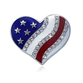 cocojewelry 4th of July American Flag Heart Star Stretch Resizable Band Cocktail Ring (Silver-Tone Heart)