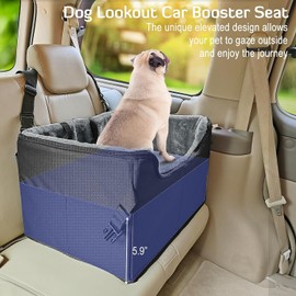 INFANZIA Dog Booster Car Seat for Small Medium Dogs, Elevated Pet Car Seats with Safety Leash for Pets Under 45Lbs, Washable Lookout Puppy Travel Car Seat with Storage Pockets (Medium, Black)