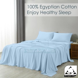 Sheet Set Twin XL Size - 600 Thread Count 100% Egyptian Cotton Sheets - 12 Inch Deep Pocket Sheets - Breathable,Cooling & Soft Hotel Sheets - Super Soft Sheets Twin XL Size - Light Blue Solid