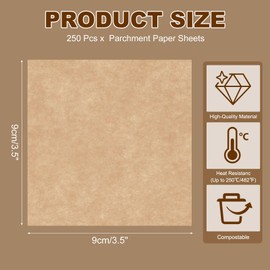 sourcing map 250 Pcs Unbleached Parchment Paper Baking Sheets Squares, 3.5 Inch Hamburger Patty Paper, for Baking Grilling or Meat Storage, Wood Color