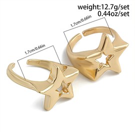FUTIMELY Gold Chunky Star Ring Set for Women Men,Punk Retro Adjustable Pentagram Ring Pack,Geometric Hollow Star Stackable Open Knuckle Ring Jewelry Gift (Gold)