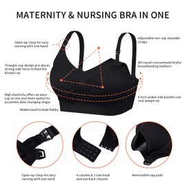 INTLMATE 3 Pack Women's Nursing Bra Seamless Wireless Night Sleep Nursing Maternity Bra Sleep Bralette with Removable Spill Prevention Pads and Bra Extenders, Black/Beige/Grey