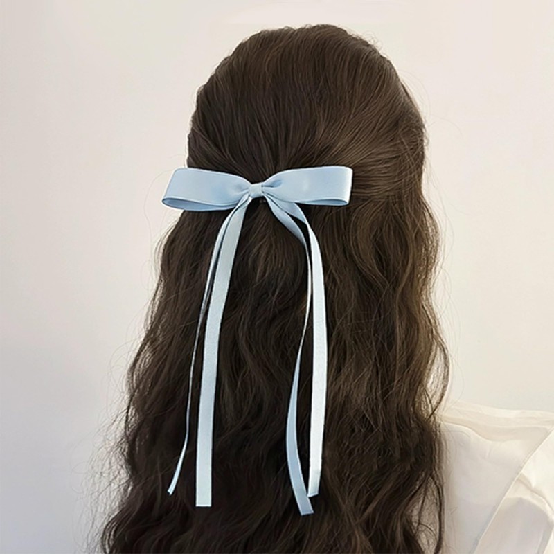 Ayesha Blue Hair Bows Clips Blue Ribbon Bows with Long