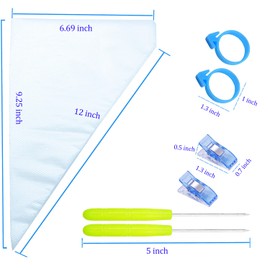 122Pieces Tipless Piping Bags - 100pcs Disposable Piping Pastry Bag for Royal Icing/Cookies Decorating - 10 Pastry Bag Ties,10 Clips &2 Scriber Needle - Best Cookie/Cake Decorating Tools (10 Inch)