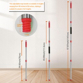 Xifando Mop Handle Replacement - 4-Section Adjustable from 30" to 58" - Durable Stainless Steel Mop Pole with American Thread Joint for Spin Mops & Brooms (Red)