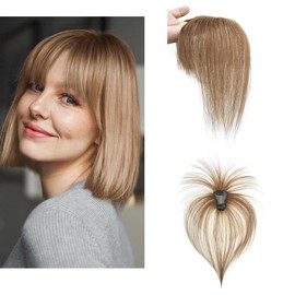 viviaBella Hair Toppers, Clip in Bangs Real Human Hair with high cranial top for volume Light and airy French bangs for women for Daily Wear (Light Brown, 3D French Bangs 1.57"X2.36")