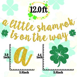 A Little Shamrock is On the Way Banner, Lucky Charm Four-leaf Clover Irish Baby Shower Decor, Happy St Patrick'Day Birthday Gender Reveal Party Decorations Supplies