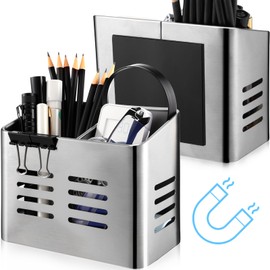 Otoolling Magnetic Pen Holder Stainless Steel Metal Dry Erase Marker Holder Magnet Pencil Organizer Storage for Refrigerator Whiteboard Locker Home Office