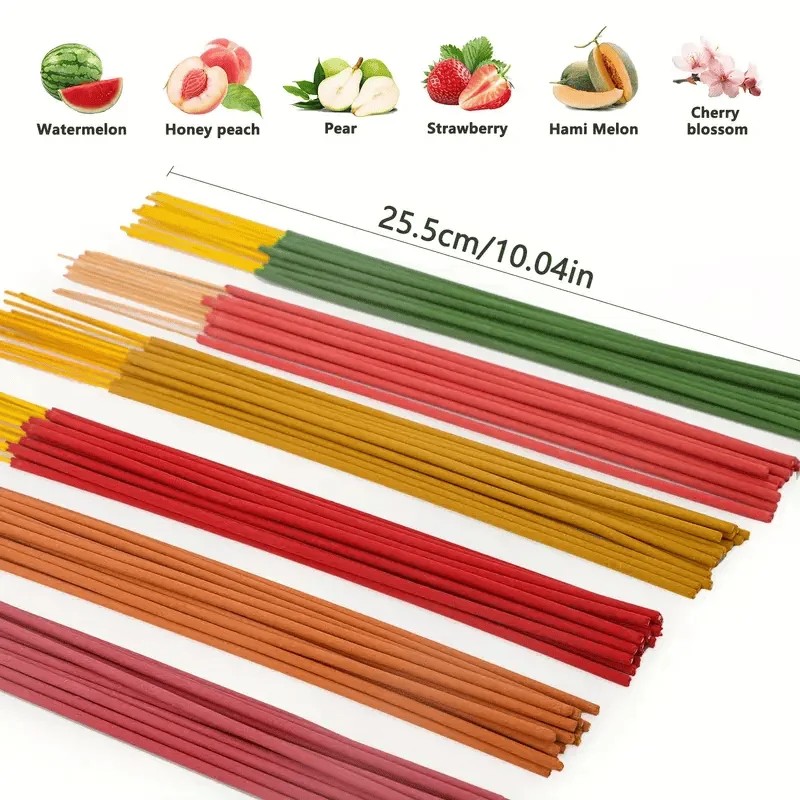 6 Fruit Flavored Incense Sticks 25.5cm/10.04in Rich Aromas Cantaloupe Strawberry