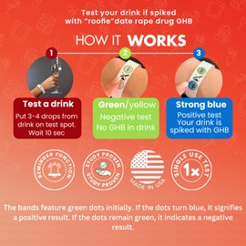 Drink Check Wristband Roofie Test by Xantus | Spiked Drink Wristband Tester Detects GHB Within 10 Seconds Test Your Drink | Spiking Protection Detector Made in USA | (12 Pink Wristbands | 48 Tests)