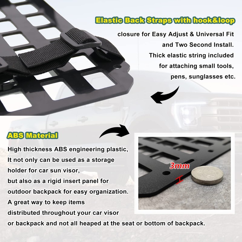 Sporacingrts Car Sun Visor Rigid Molle Organizer Panel Compatible with