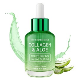 The Beauty Elixir Suero de Aloe y Colágeno para el Rostro - Probado por Dermatólogos, Antienvejecimiento, Gel de Aloe Vera Ultra Hidratante para el Rostro - Ingredientes Naturales, Belleza Limpia