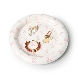 Koythin Jewelry Tray, Ceramic Jewelry Dish Trinket Organizer, Bow Coquette Room Decor Aesthetic for Kitchen, Bathroom, Birthday, Mom (Pink Bownknot)