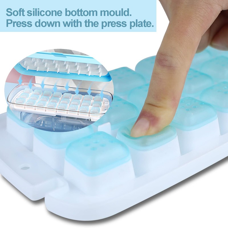 Ice Cube Tray with Lid, Food-Grade Ice Cube Moulds, Release